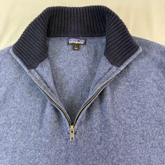 Patagonia Wool Blend Quarter Zip Sweater Mens Size L Blue Made in China sporty - Picture 11 of 16